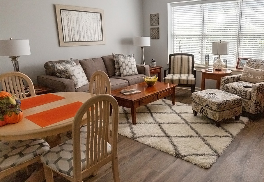 living room with kitchen table 