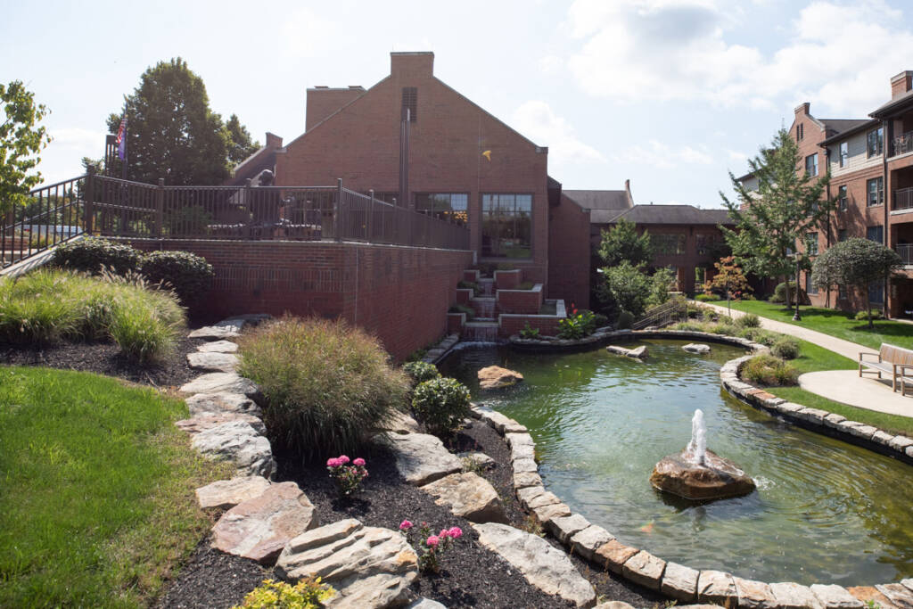 Veteran's pond with Masonic Village at Sewickley buildings in the background